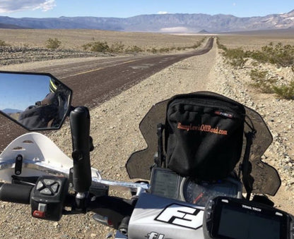 Moto Pockets  Universal Windshield Bag  mounted on a Adventure Bike.