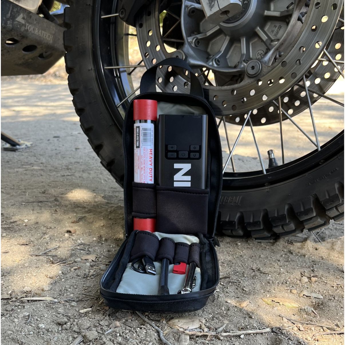 Motorcycle Tire repair kit for easy road and trail side repairs.