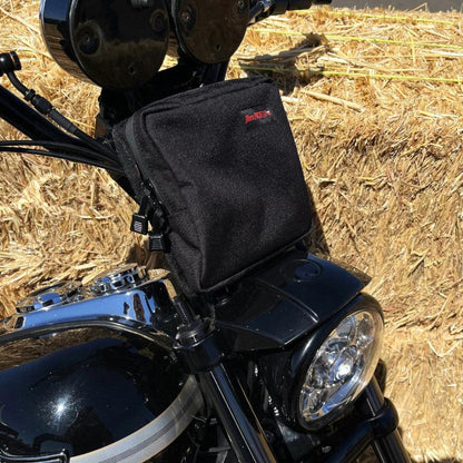 Moto Pockets Mini T-Bar handlebar bag mounted on Harley T-bars