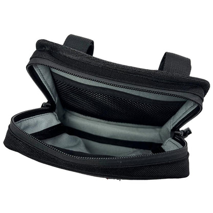 Moto Pockets Mini T-Bar bag open showing interior storage pocket