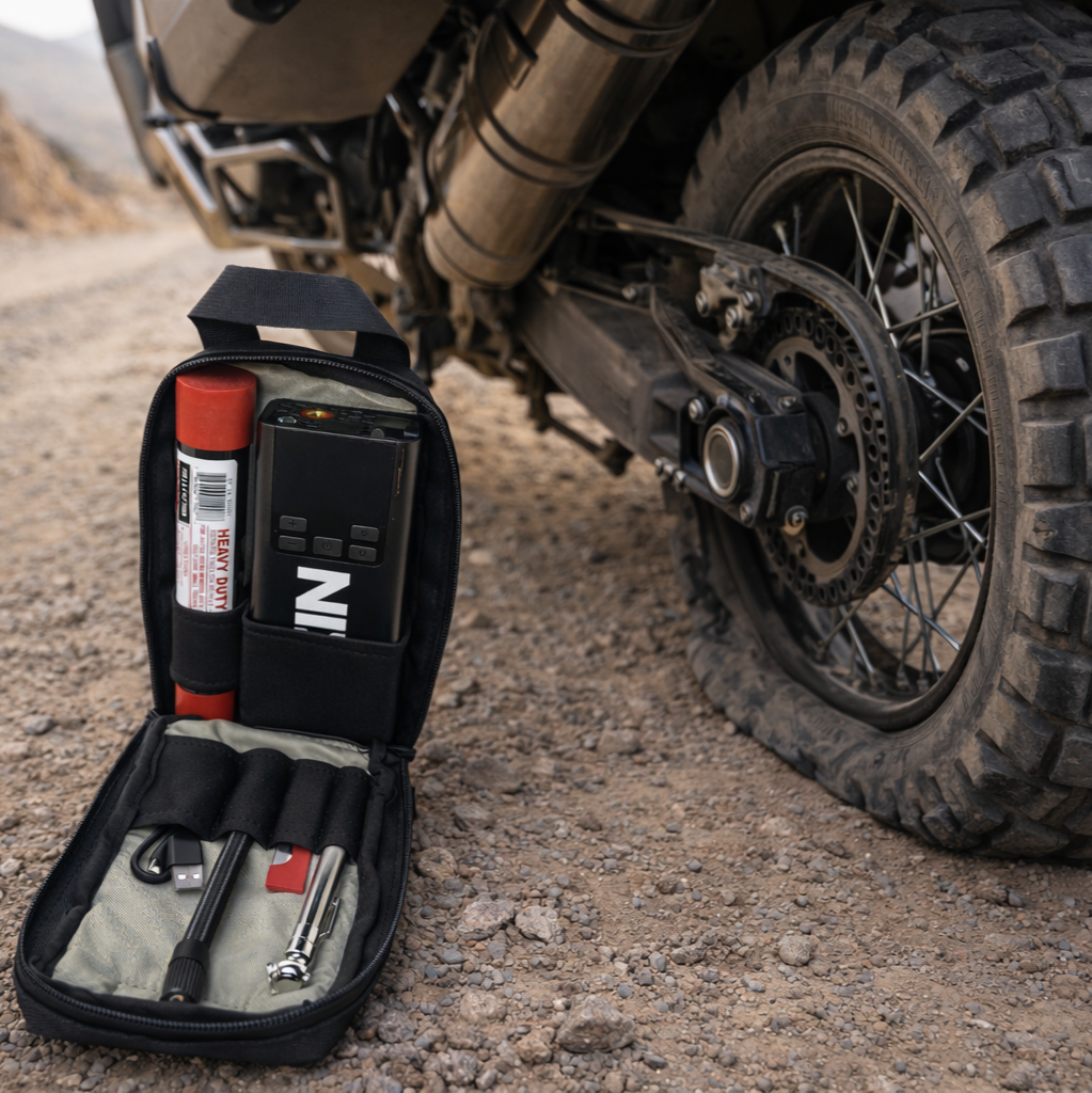 Moto Pockets Complete Tire plug kit  for ADV bike.